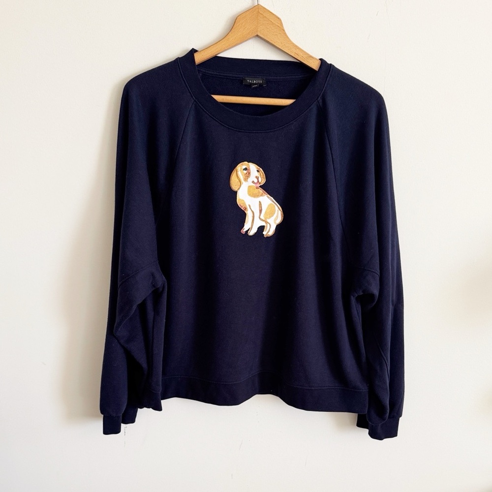 Talbots baby blue crew neck BLOUSON SLEEVE DOG DAYS long sleeve SWEATSHIRT sz XL